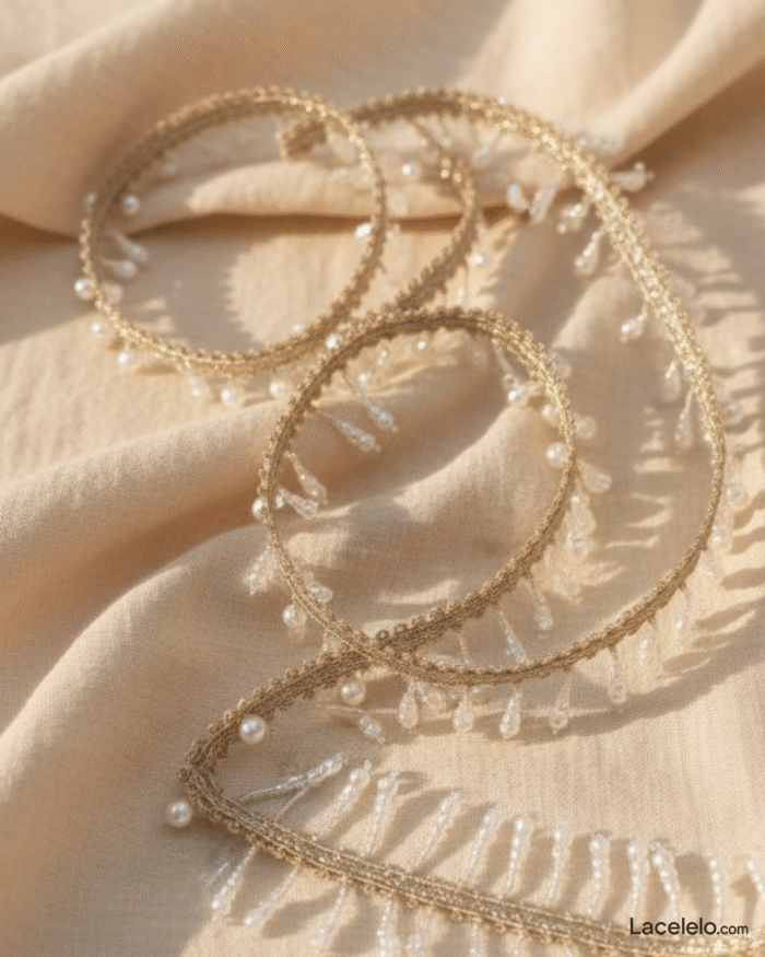 Golden Pearl Border Lace – 8 Mtr - Image 3